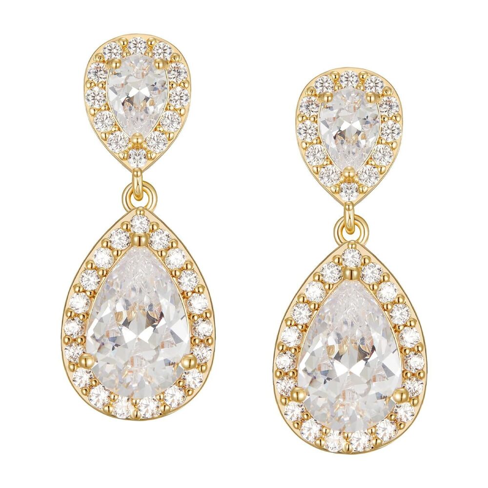 Cubic Zirconia Teardrop Bridal Earrings, Rhinestone Dangle Earrings for